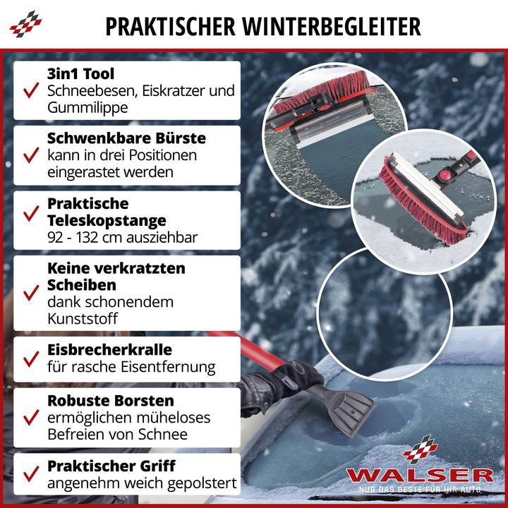 Produktbild CarComfort Schneebesen mit Eiskratzer, Auto-Eisschaber teleskopierbar 92-132 cm rot/schwarz