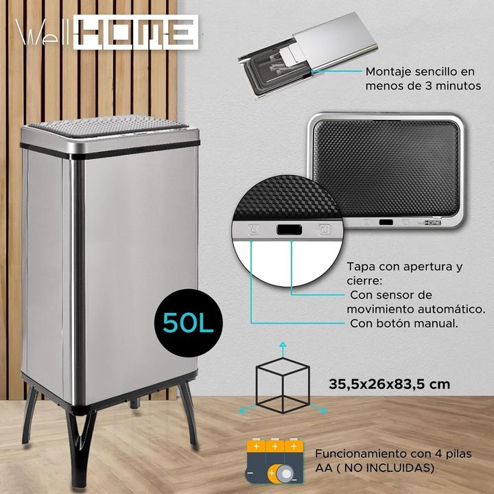 Produktbild Well Home Smart Mülleimer mit Sensorautomatik und Magnetetiketten für Recycling (50 l)