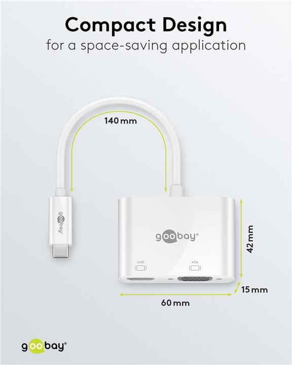 Immagine prodotto Goobay USB-C™ Multiport Adapter HDMI™+VGA, 1 pezzo in sacchetto, bianco (USB-C, 2 Porti)