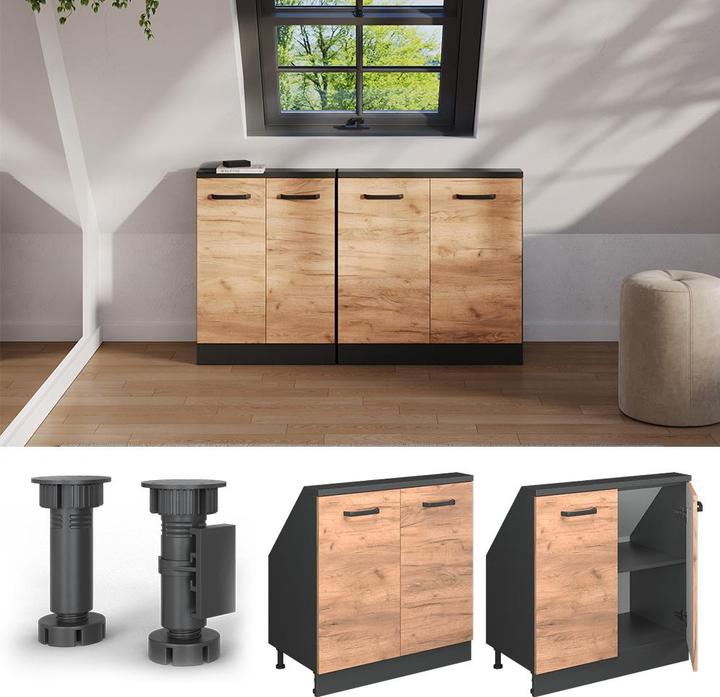 Produktbild Vichy Dachschrägenschrank Rion, Anthrazit/Goldkraft Eiche, mit 2 Türen (46 x 46 x 81.60 cm)