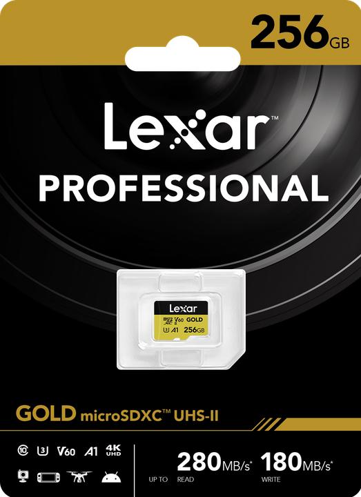 Image du produit Lexar MicroSDXC Gold Series UHS-II 256GB V60 (256 Go, microSDXC, U3, UHS-II)