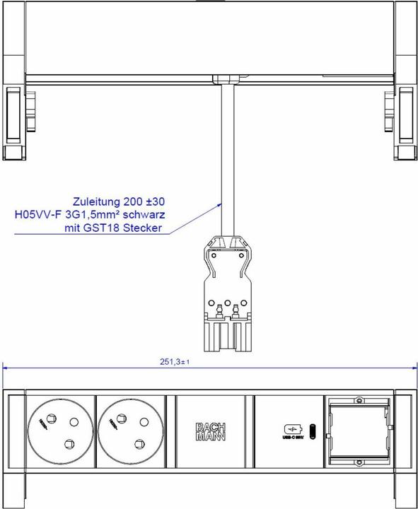 Produktbild Bachmann DESK2 2x UTE 1x CM 1x USB C 30W noir (2x, CEE 7/5)