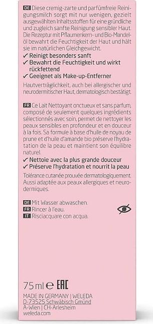 Valeurs nutritives et ingrédients Weleda Amande Sensitive (Lait nettoyant, 75 ml)