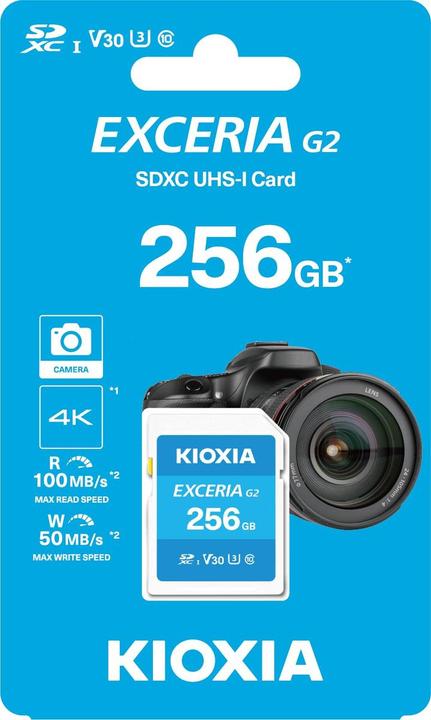 Actual product image Kioxia Exceria G2 SD Card 256GB (256 GB, SDXC, U3, UHS-I)