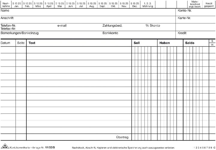 Nährwerte und Zutaten Rnk Verlag Kontokorrentkarte, DIN A5 quer, weiá (100x, 170 g/m²)