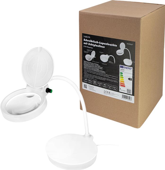 Productafbeelding LogiLink LED loeplamp, met 2 lenzen, wit, dimbaar (400 lm)