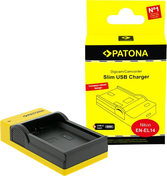 Immagine prodotto Patona Caricatore USB sottile con ingresso USB-C per Nikon EN-EL14 CoolPix D3100 D3200 D5100 D5200 P7000 (Caricabatterie per fotocamere)