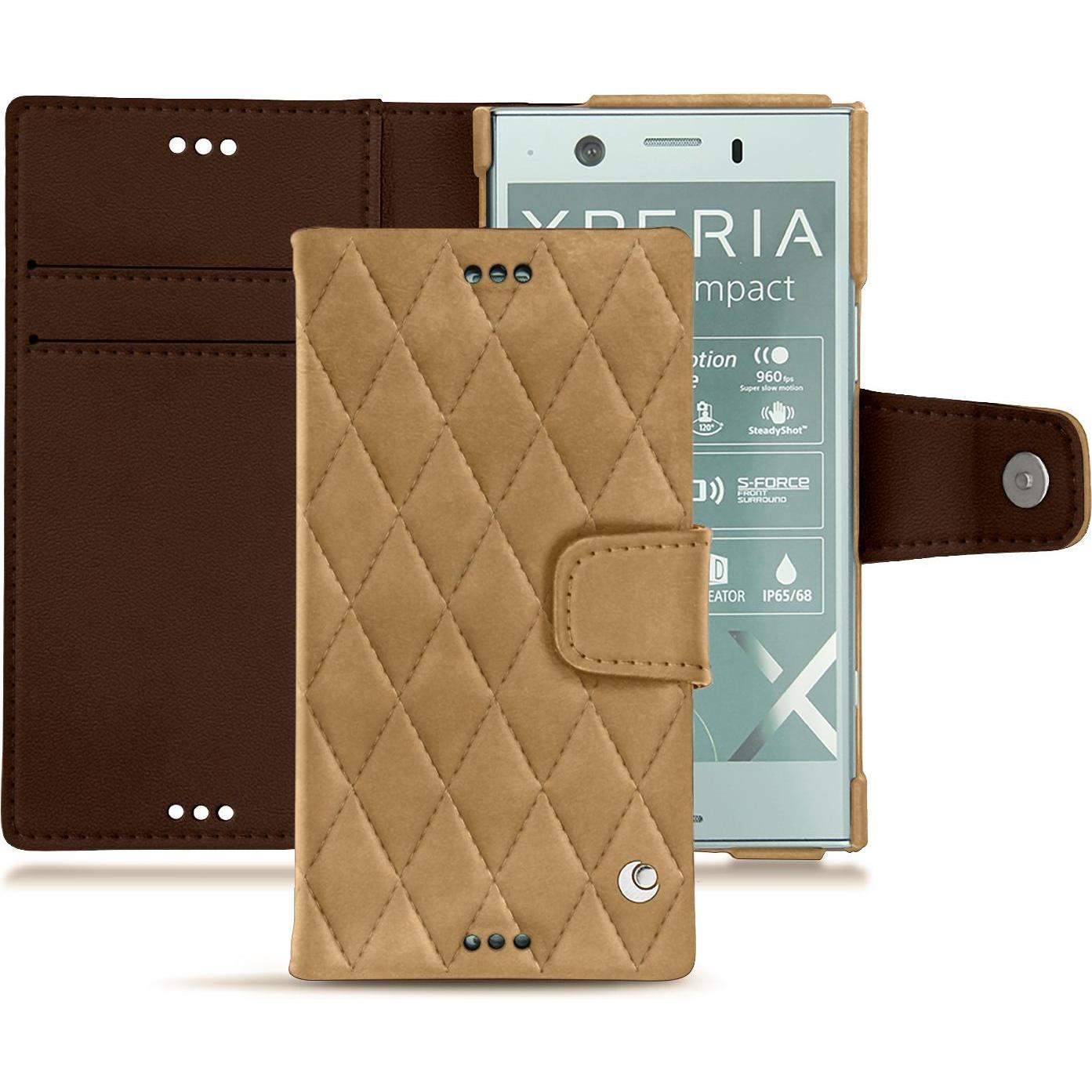 Noreve Lederschutzhülle Wallet (Sony Xperia XZ1 Compact), Smartphone Hülle, Braun