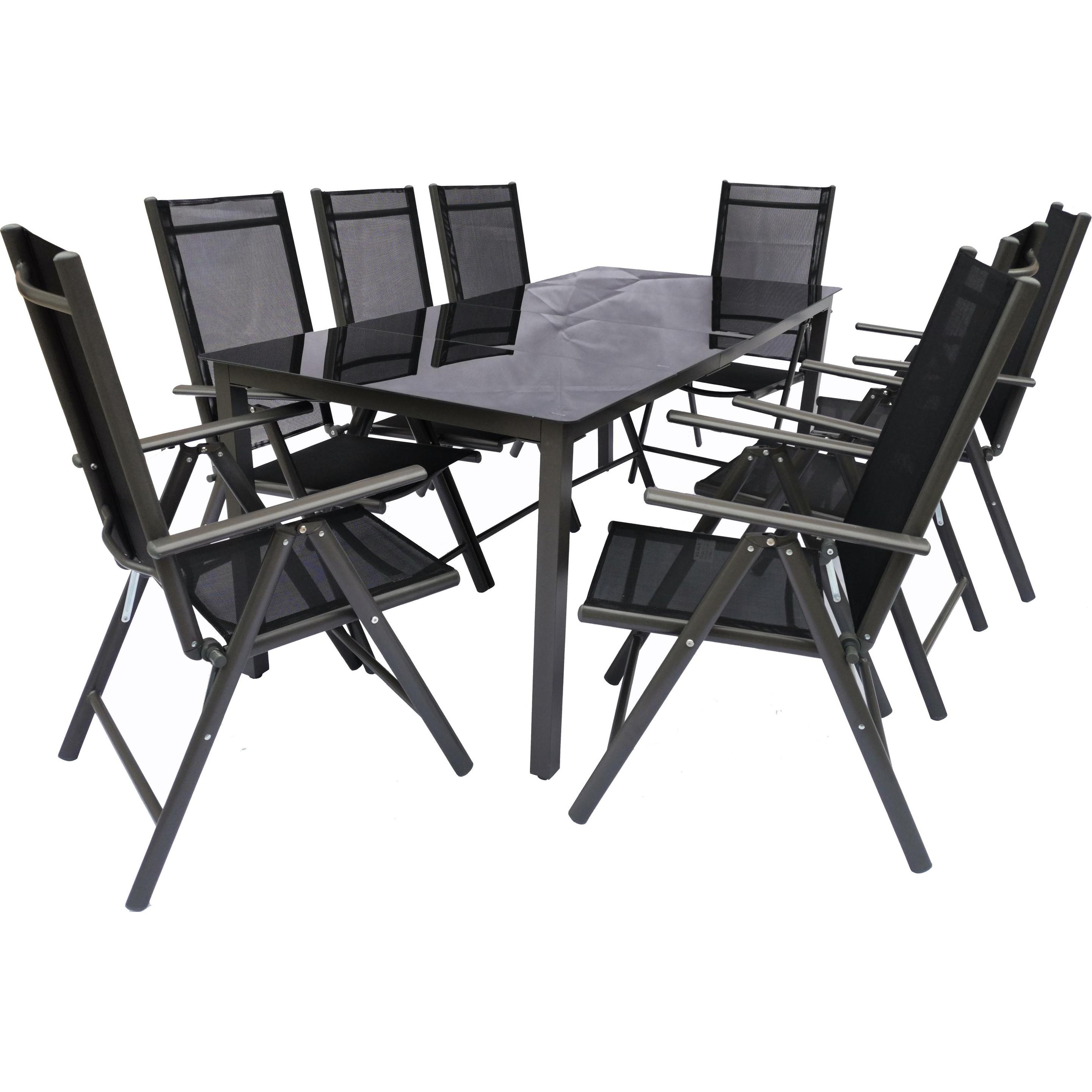 VCM, Gartentisch + Balkontisch, 9 tlg. Alu Gartenset Sitzgruppe 190 SW (190 cm)