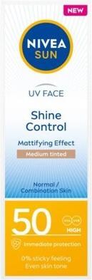 NIVEA Sun Uv Face Shine Control Mattifying Face Cream With High Protection Spf50 Medium Tinted 50Ml (Sun cream face, SPF 50, 50 ml)