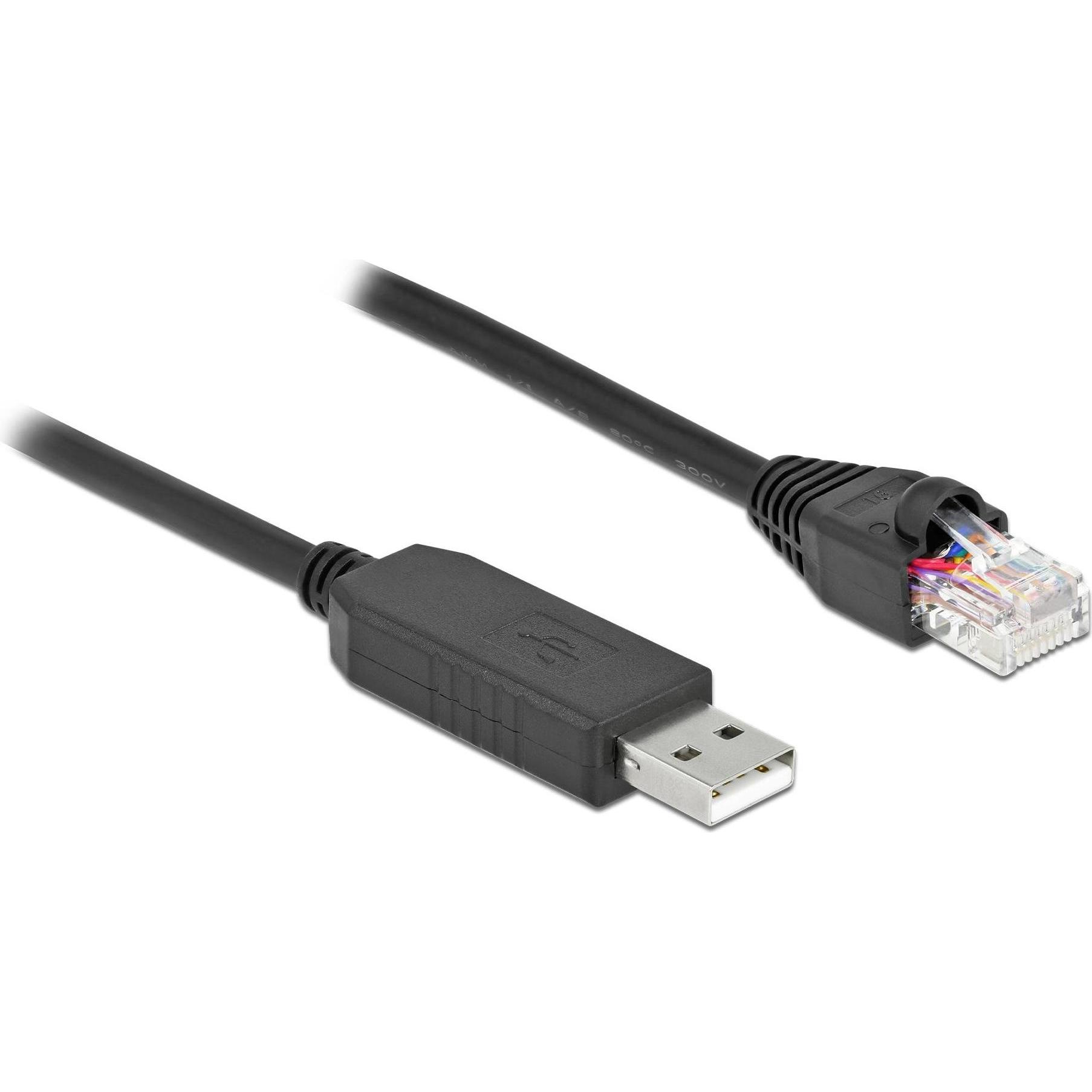 Delock Serielles Anschlusskabel mit FTDI Chipsatz, USB 2.0 Typ-A Stecker zu RS-232 RJ45 Stecker 1 m schwarz (1 m), Video...