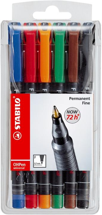 Produktbild STABILO OHPen universal Folienstift permanent (Grün, Rot, Blau, Schwarz, Orange, Braun, 0.70 mm, 6 x)