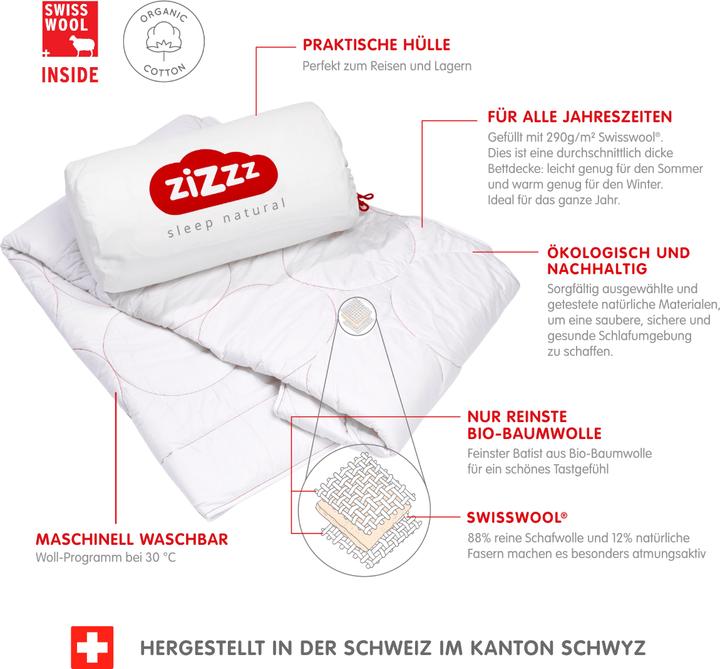Produktbild Zizzz Ganzjahres Duvet Wolle (Swisswool) (1670 g, Wolle, 240 x 240 cm)