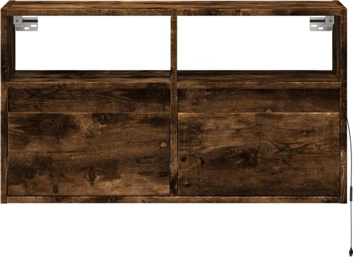 Actual product image vidaXL TV cabinet Wall unit Lowboard Hanging with LED lighting Smoked oak