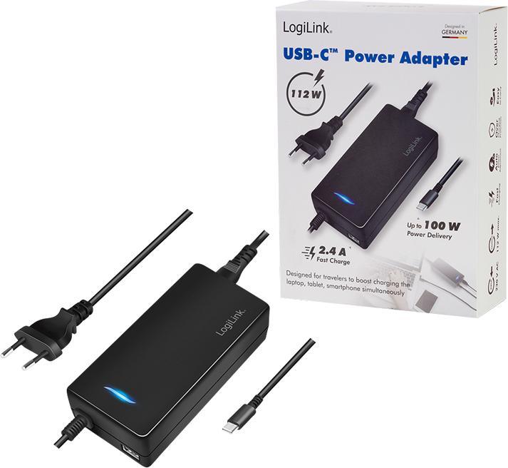 Productafbeelding LogiLink USB-C-bureaulader voor 2 apparaten, 1x USB-C PD & USB-A, 112 W (112 W, 1 portie)