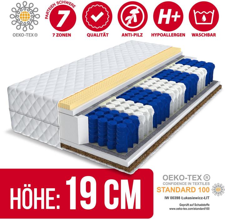 Actual product image AVeToe Matratze 80x200 SYRIUS LATEX KOKOS 9 Zonen (80 x 200 cm, Spring core)