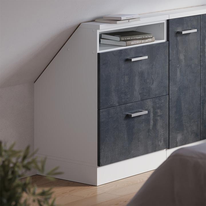 Produktbild Vichy Dachschrägenschrank Rion, Schwarz Beton/Weiss/Weiss, mit 2 Schubladen (46 x 60 x 81.60 cm)