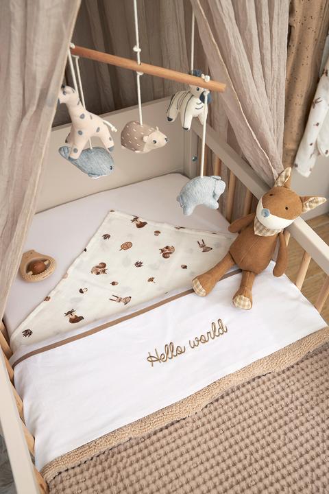 Productafbeelding Meyco Baby Hello World hoeslaken groot - taupe (100 x 150 cm)
