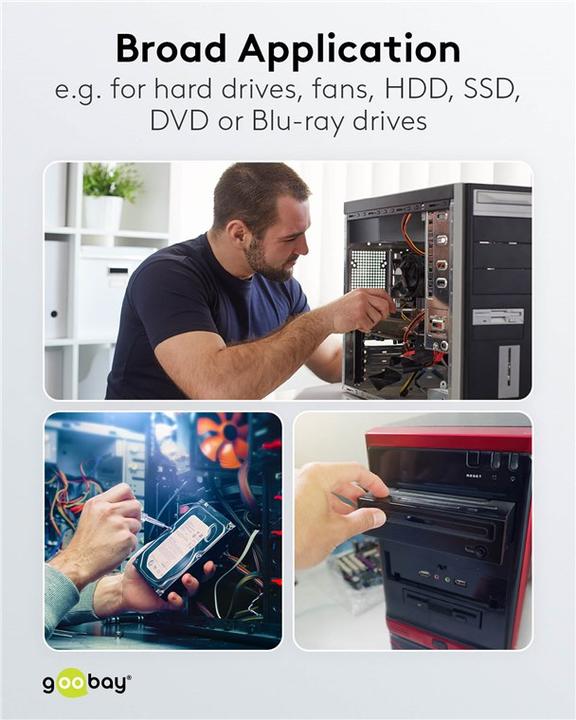 Produktbild Goobay SATA Power Adapter 4Pin - 2x15Pin Molex (13 cm)