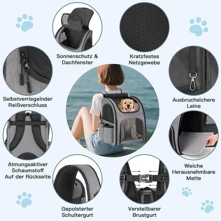 Produktbild Markenlos Haustier Rucksack mit Netzfenster (Hund, Katze, Kleintier, Atmungsaktiv, Faltbar)