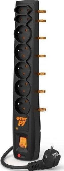 Produktbild Acar Listwa zasilająca P7 przeciwprzepięciowa 7 gniazd 5 m czarna (W0116) (7x, 5 m)