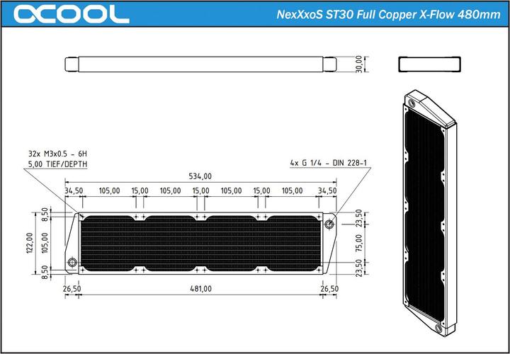 Produktbild Alphacool NexXxoS ST30 Full Copper X-Flow 480mm (120 mm)