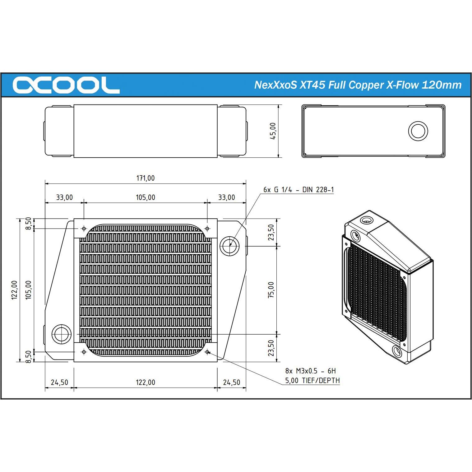 Thumbnail - Alphacool NexXxoS XT45 Full Copper X-Flow 120mm (120 mm), Wasserkühlung Radiator, Schwarz