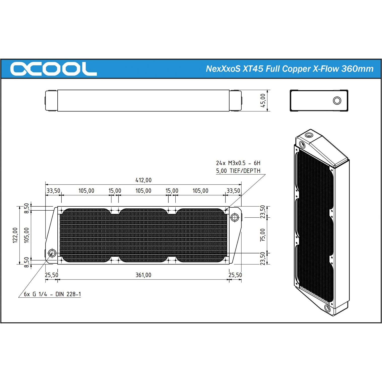 Thumbnail - Alphacool NexXxoS XT45 Full Copper X-Flow 360mm (120 mm), Wasserkühlung Radiator, Schwarz