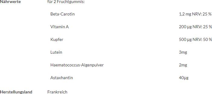 Nährwerte und Zutaten Mium Lab Vitamingummis Sonne (42 Stück, Gummies, 150 g)