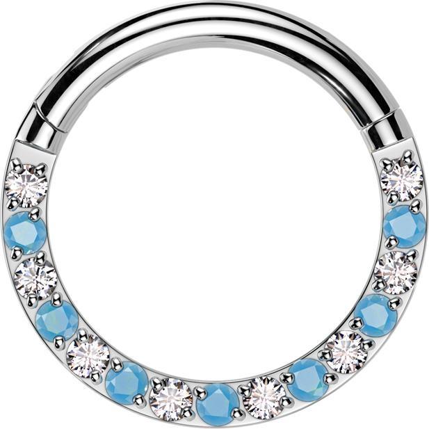 Produktbild Star Piercing Micro Segmentring klappbar silber front Kristalle silber mit Türkis Steinen (Titan, ohne Messing)