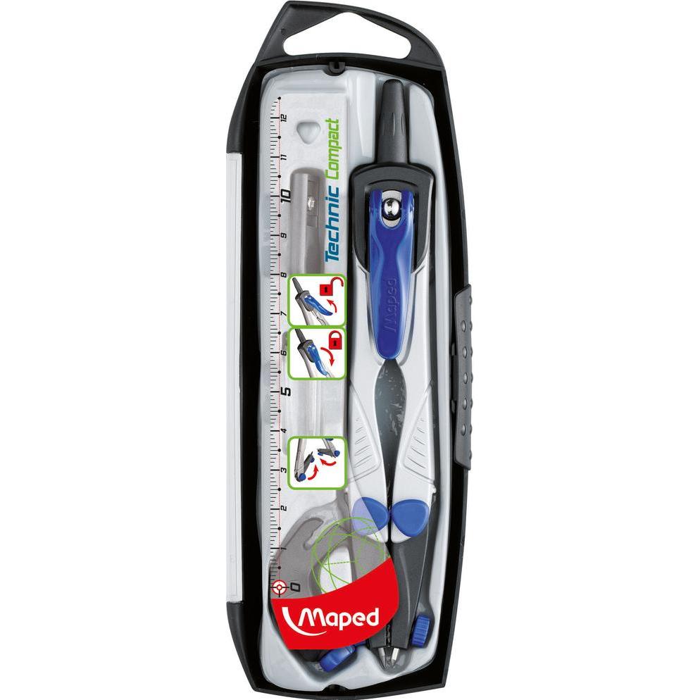 Maped Passersaet Technic Compact m/3 dele, Zirkel, Blau, Grau