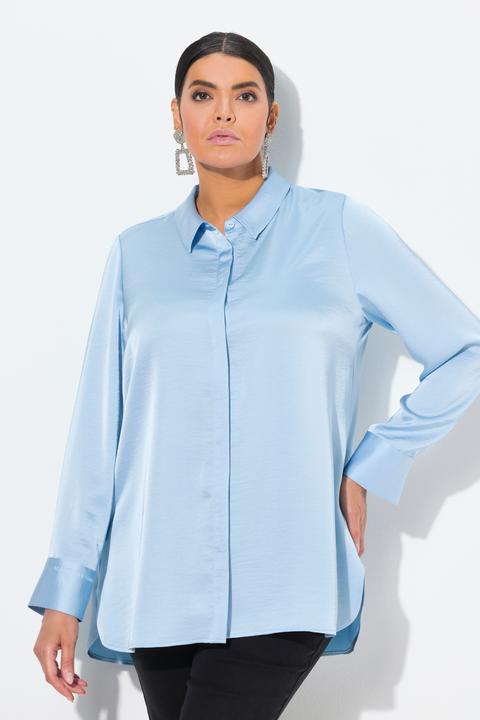 Produktbild Ulla Popken Satin-Hemdbluse, hinten länger, Hemdkragen, Langarm (54)
