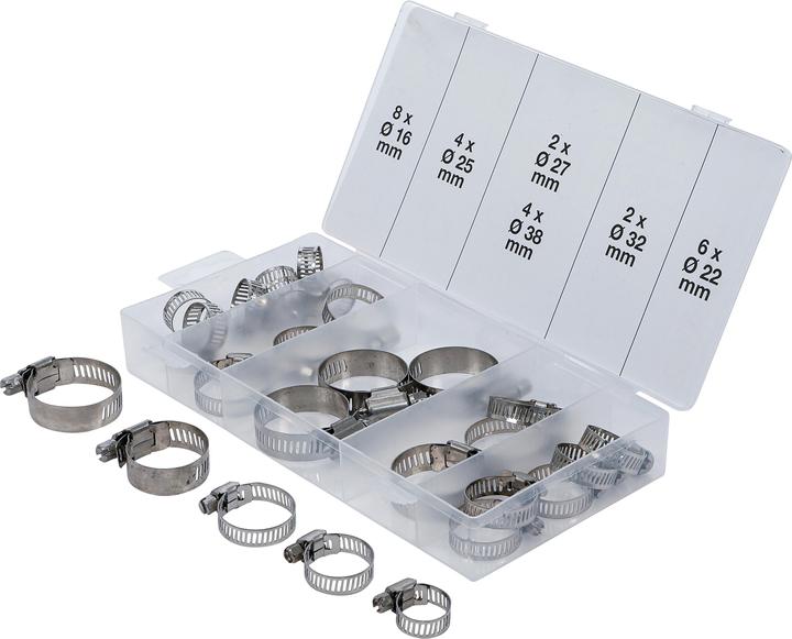 BGS Schlauchklemmen-Sortiment rostfrei Ø 16 - 38 mm 26-tlg. (Schlauchklemme, 38 mm)