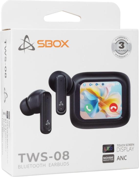 Actual product image Sbox Wireless headphones EB-TWS08-B Touch Screen Display Black (ANC, 4 h, Wireless)