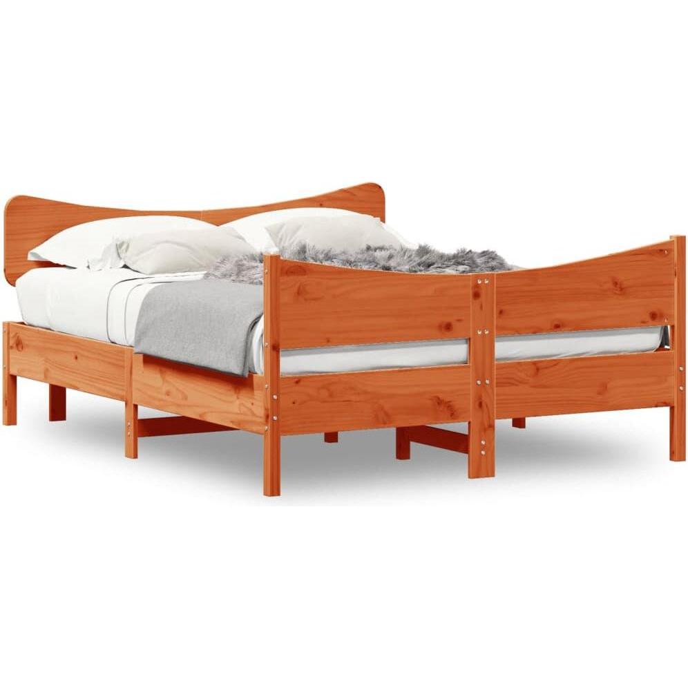 VidaXL, Bett, Bett mit Kopfteil Kiefer (135 x 190 cm)