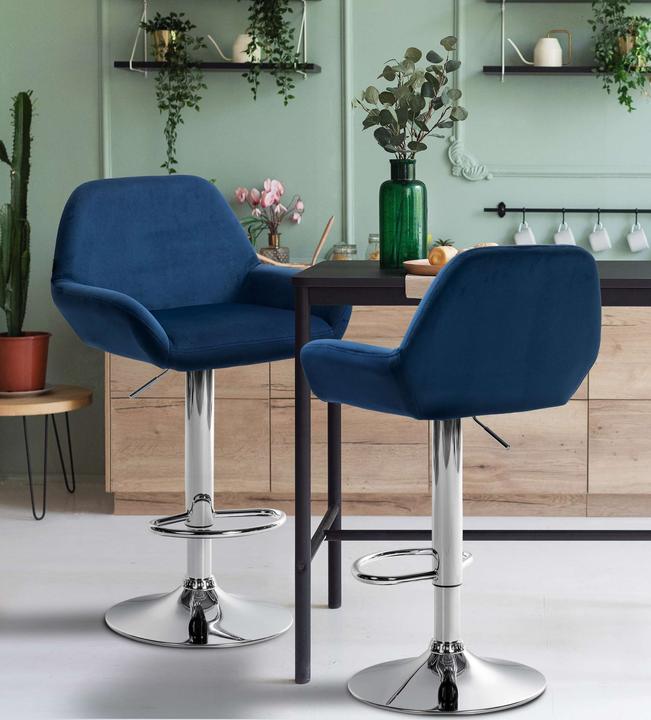 Produktbild CLP Barhocker Braga Samt chrom, blau