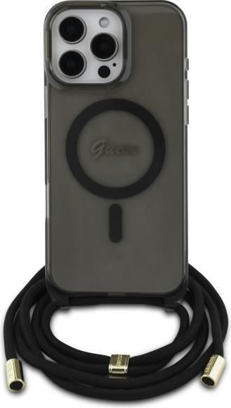 Actual product image Guess GUHMP16LHCTSGNSK iPhone 16 Pro 6.3" czarny/black hardcase Crossbody Cord Script MagSafe