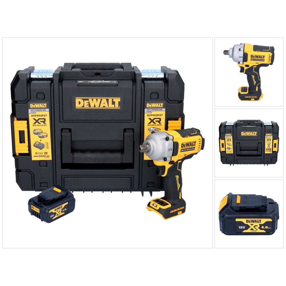 DeWalt, Trapano + Avvitatore a batteria, DCF 892 NT Avvitatore a impulsi a batteria 18 V 813 Nm 1/2" Brushless + 1x batteria 4.0 Ah + TSTAK