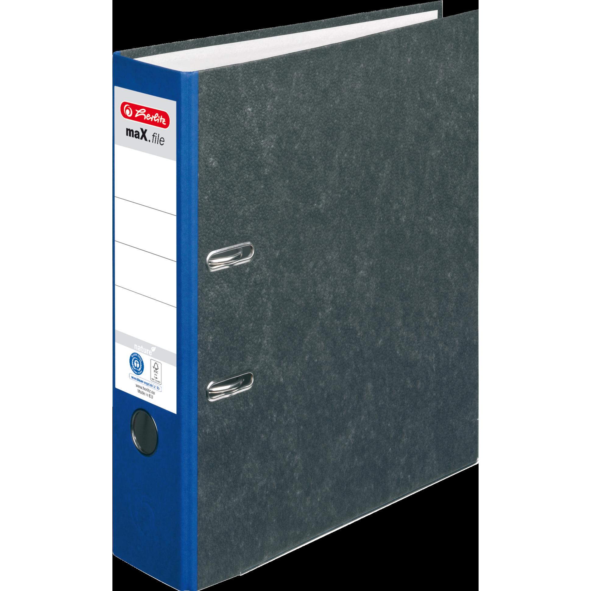 15x Herlitz, Ordner, Ordner maX.file nature, Rückenbreite: 80 mm, blauer Rücken, mit schwarzem Wolkenmarmorpapier-Überzu...