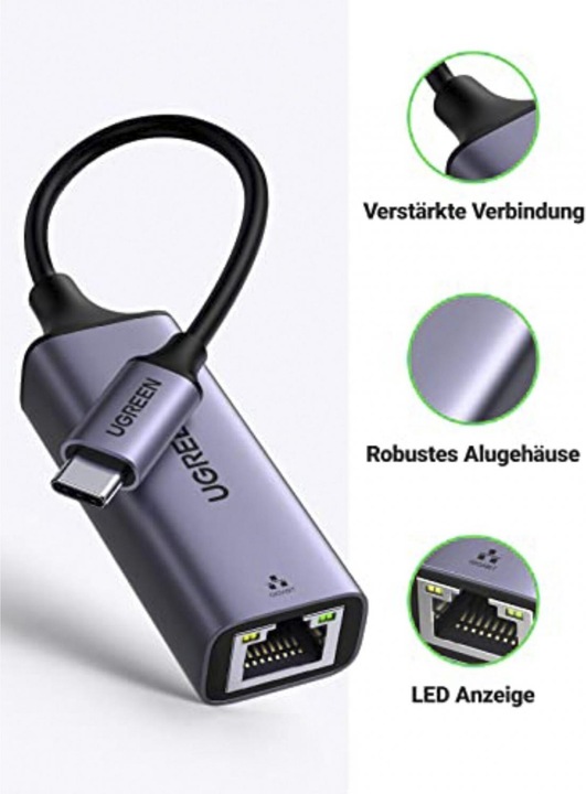 Produktbild Ugreen Gigabit Ethernet Adapter (USB-C 3.1 Gen 1, RJ45 (1x))