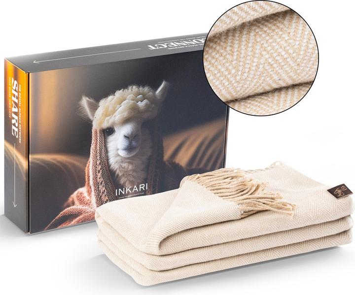 Inkari Kuscheldecke Alpakawolle XL 210 x 140 cm - Gold / Fishbone (210 x 140 cm)