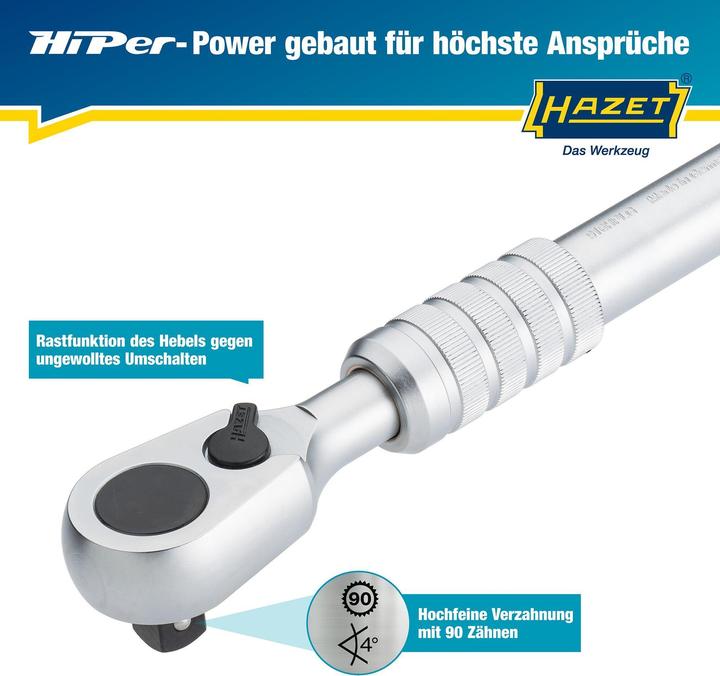 Actual product image HAZET HiPer fine-tooth reversible ratchet ∙ extendable 916HPLG ∙ Square, solid 12.5 mm (1/2 inch) ∙… (1/2")