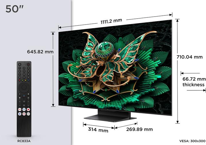 Immagine prodotto TCL Serie C7K Smart TV QD-MiniLED 4K 50" 50C7K, audio Onkyo 2.0, Dolby Vision IQ & Atmos, Google TV (50", Mini-LED, 4K, 2025)