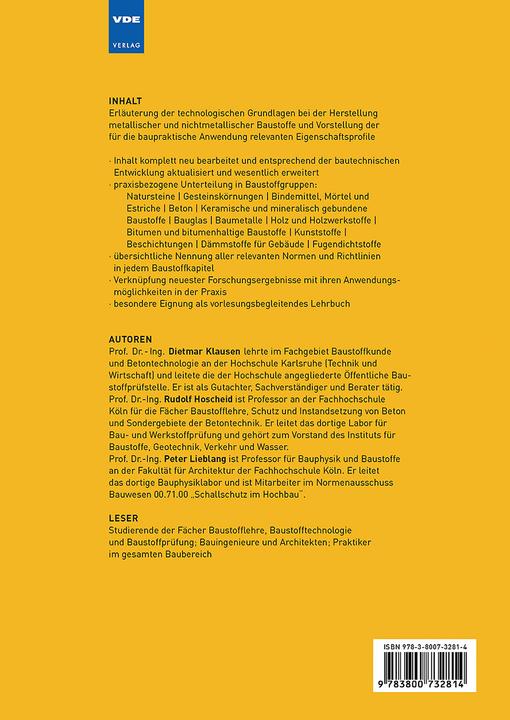 Produktbild Technologie der Baustoffe (Deutsch, Dietmar Klausen, Peter Lieblang, Rudolf Hoscheid, 2013)