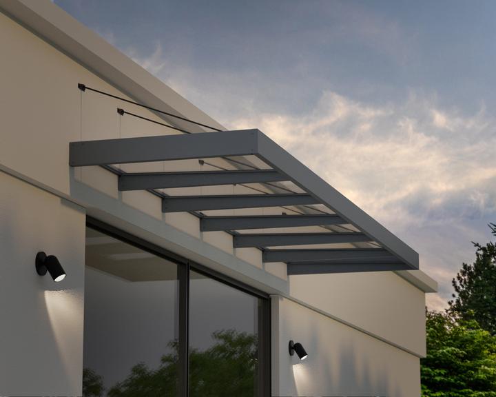 Actual product image Palram CANOPIA | Sophia XL 5X18 / 1.4X5.6 Door and Porch Awning Dark Grey Clear