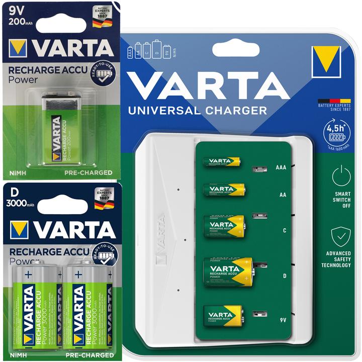 Produktbild Varta 1x Akku 9V 2x Akku 1,2V und Ladegerät für Bosch 0601061806 GRL 400 H (9V Block, AA, AAA, R14, 200 mAh)