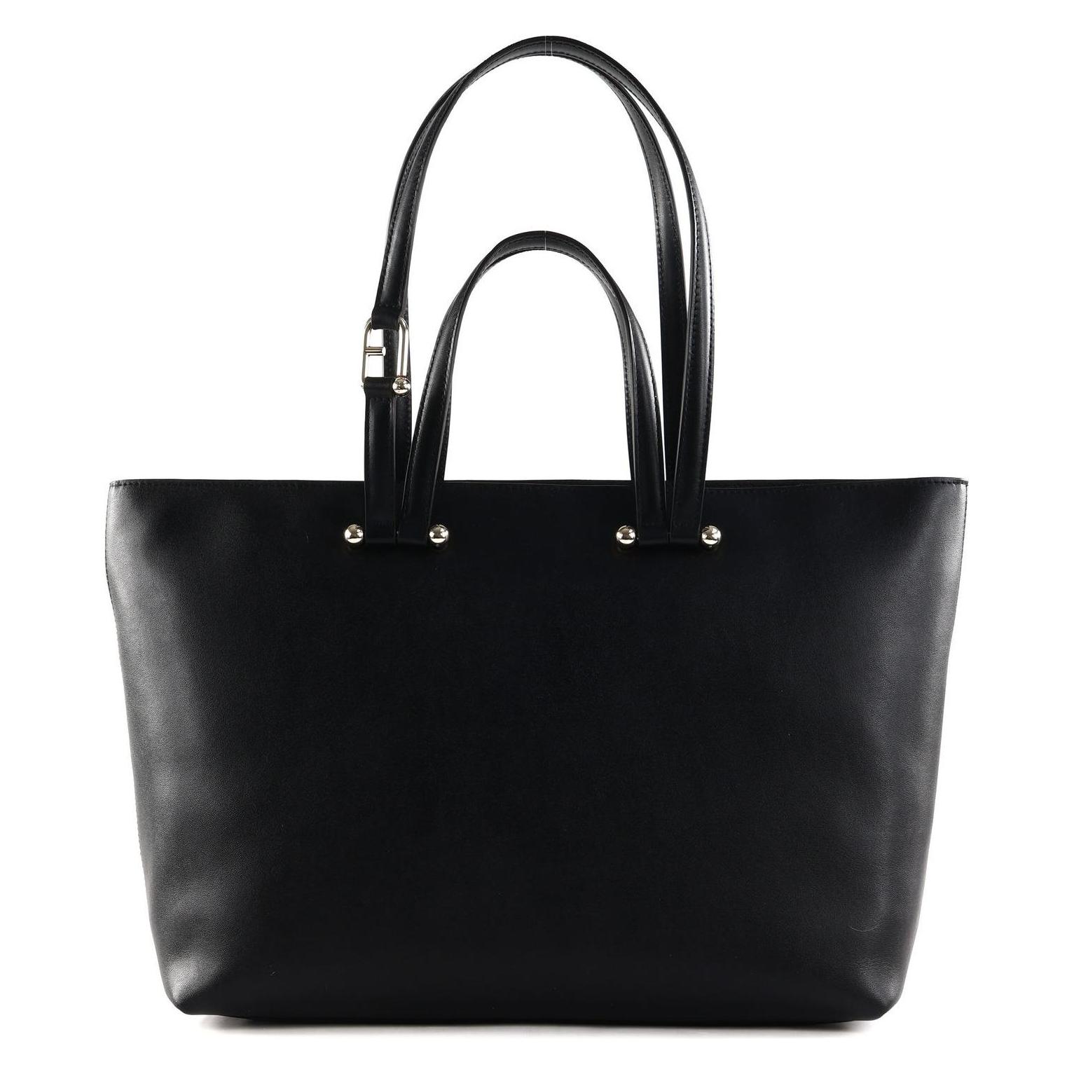Furla, Damen, Tasche, Leren Schoudertas Handtas Duetto Tote Nero + Nero Int Zwart, Schwarz