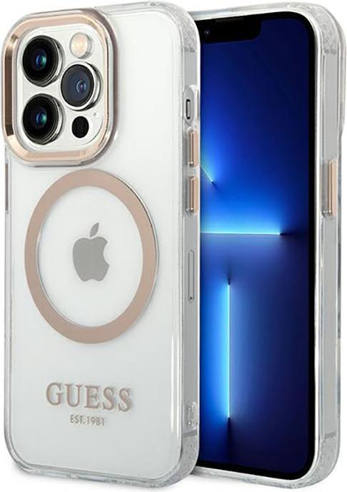 Actual product image Guess GUHMP14XHTRMD iPhone 14 Pro Max 6.7" złoty/gold hard case Metal Outline Magsafe (Apple iPhone 14 Pro Max)