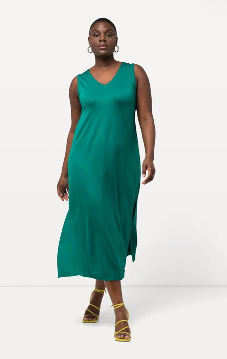 Produktbild Ulla Popken Midi-Slinkykleid, A-Linie, V-Ausschnitt, Piqué, ärmellos (42, 44)