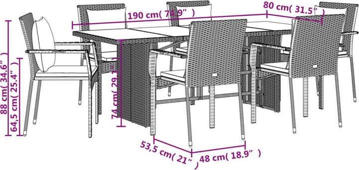 Produktbild vidaXL Garten Essgruppe (190 x 80 x 74 cm)